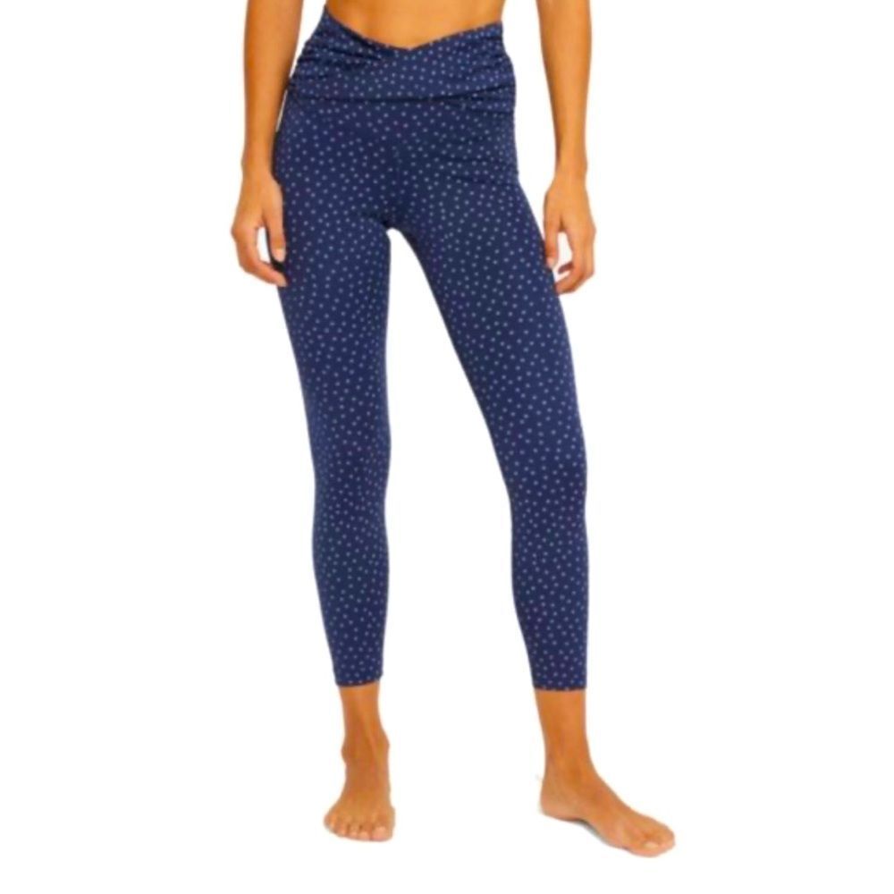 New Nike Yoga High Waist Twisted Ruched Blue White Polka Dot Leggings M